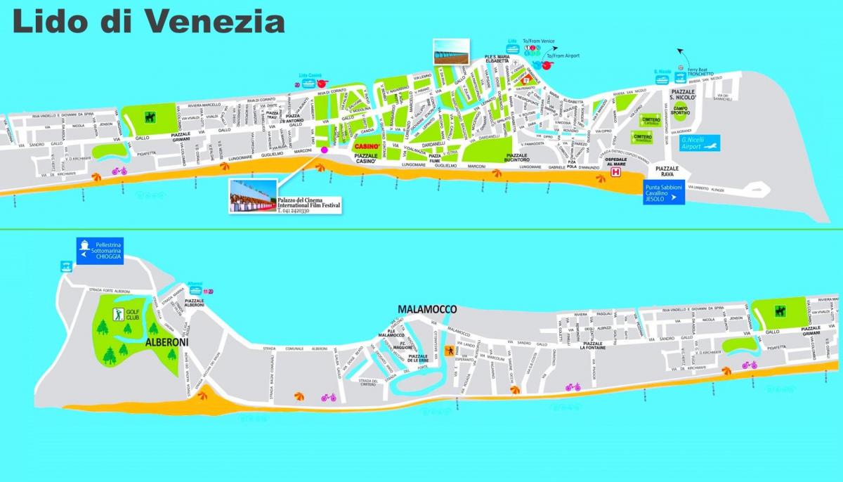 mapa miejscowości Lido Wenecji, Włochy