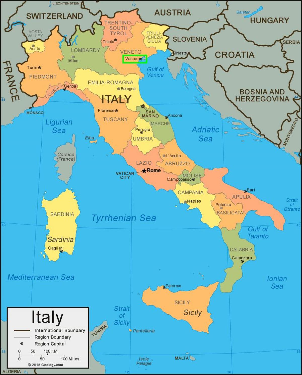 mapa pokazuje Włochy Wenecja