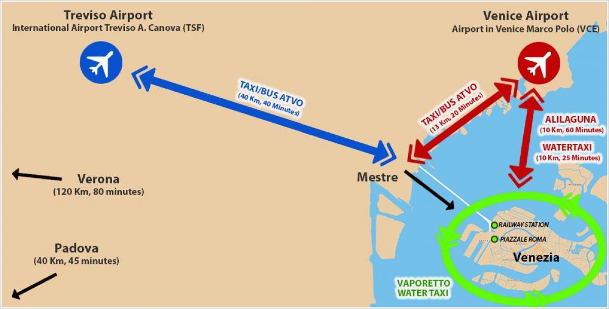 mapa Weneckiego lotniska i dworca kolejowego