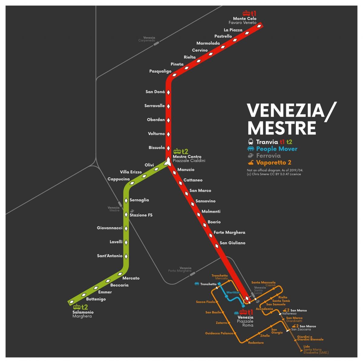 mapa Wenecji tramwajem