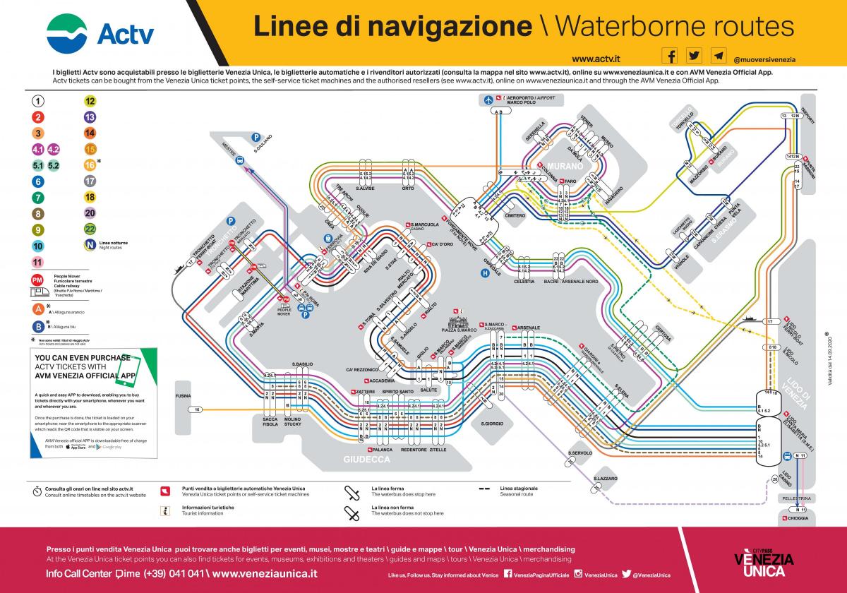 Wenecki wodny autobus trasę na mapie